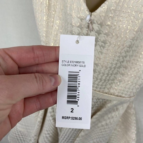 NWT Erin Erin Fetherston Women's Elsie Herringbone Jacquard Belted Ivory Dress-2 - Picture 9 of 9